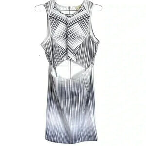 Torn by Ronny Kobo Gray Tonal Maze‎ Print Waist Cut Out Sleeveless Dress